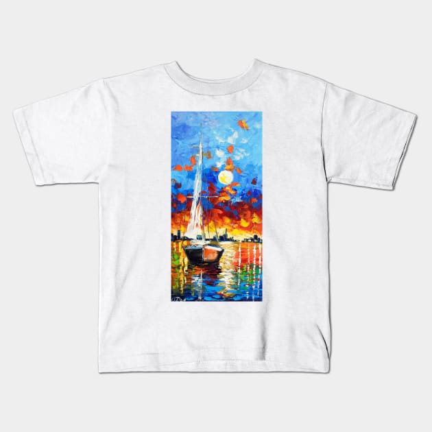 Evening sailboat Kids T-Shirt by OLHADARCHUKART